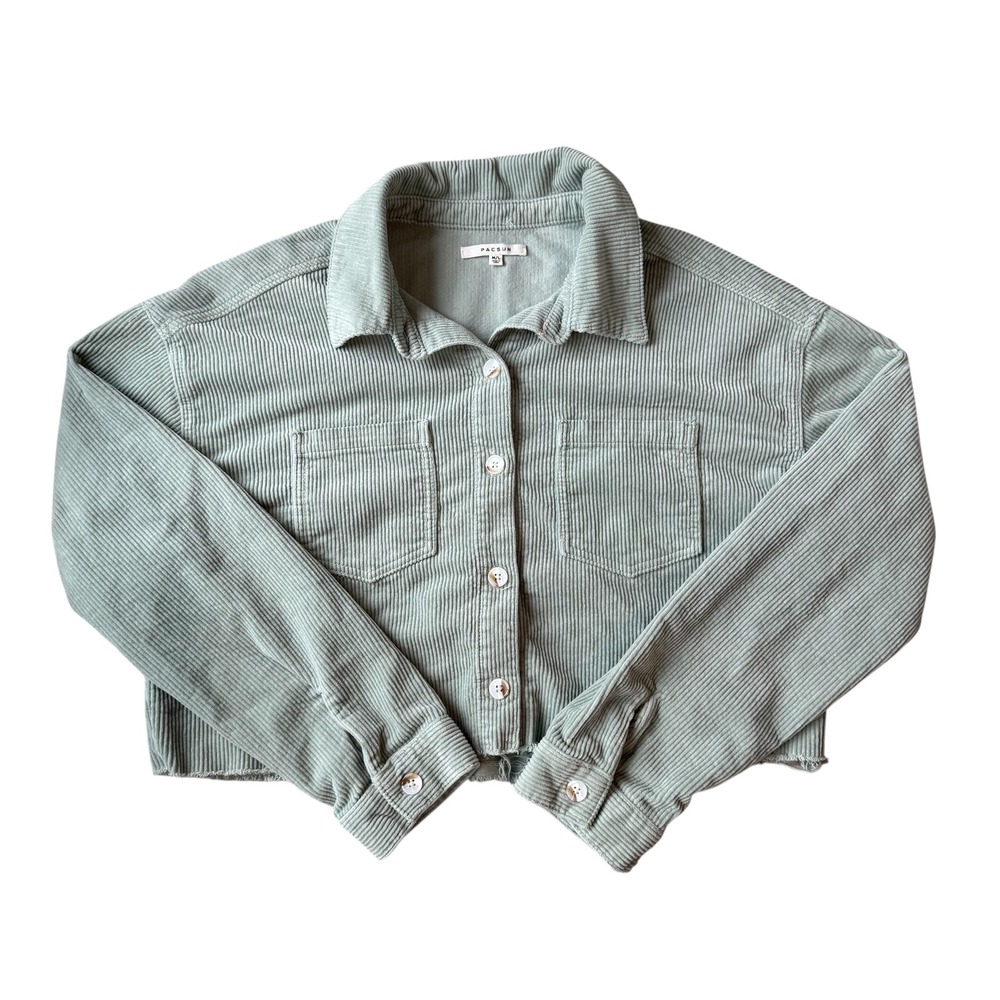 Pacsun Corduroy Cropped Shacket M/L‎ Sage Green Raw Hem Fall Layering Jacket